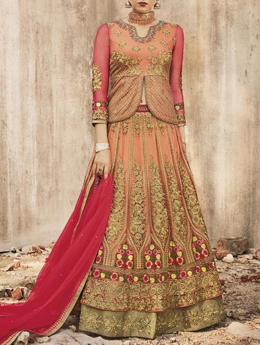 Embroidered semi-stitched skirt suit - 15388459 - Very Small Image - 1
