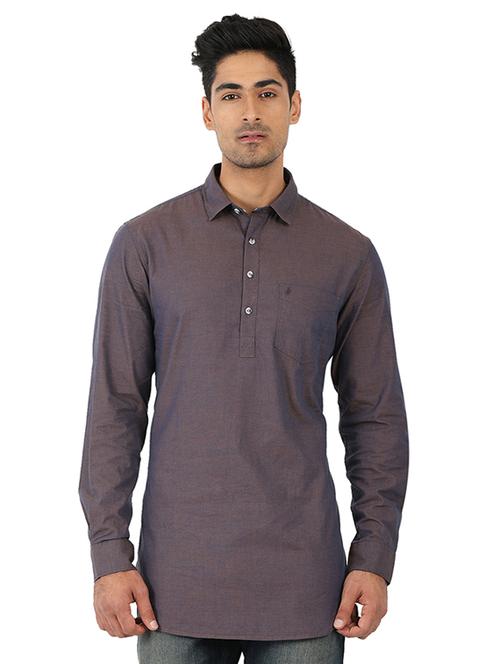 brown cotton short kurta - 15389846 - Standard Image - 1