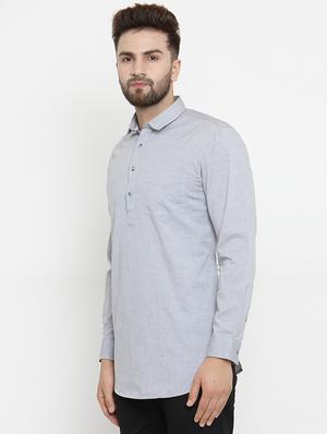 grey cotton short kurta - 15389875 - Standard Image - 2