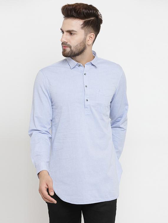 blue cotton short kurta - 15389876 - Zoom Image - 1