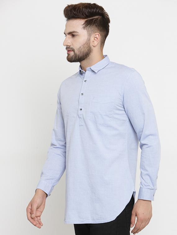 blue cotton short kurta - 15389876 - Zoom Image - 2