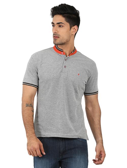 grey cotton collared t-shirt - 15389981 - Standard Image - 1
