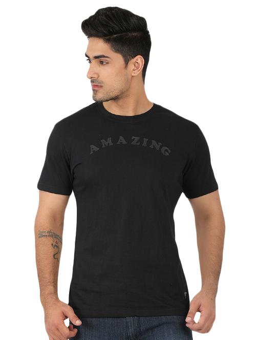 black cotton chest print t-shirt - 15390018 - Standard Image - 1