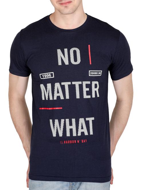navy blue cotton front print t-shirt - 15391657 - Standard Image - 1