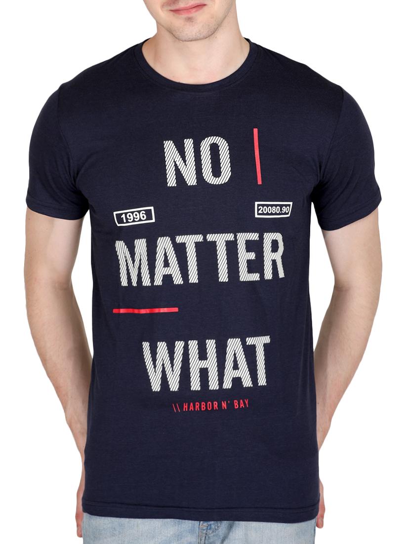 navy blue cotton front print t-shirt - 15391657 - Zoom Image - 1
