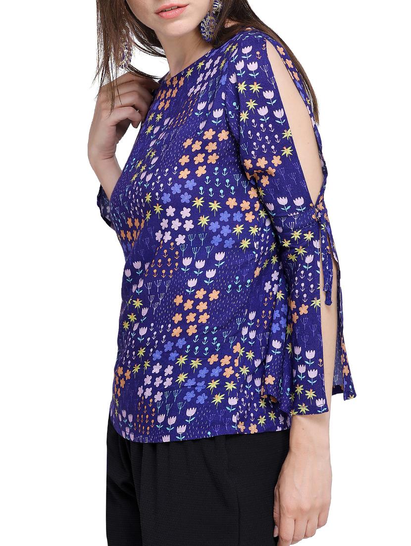 slit sleeved printed top - 15391801 - Zoom Image - 2