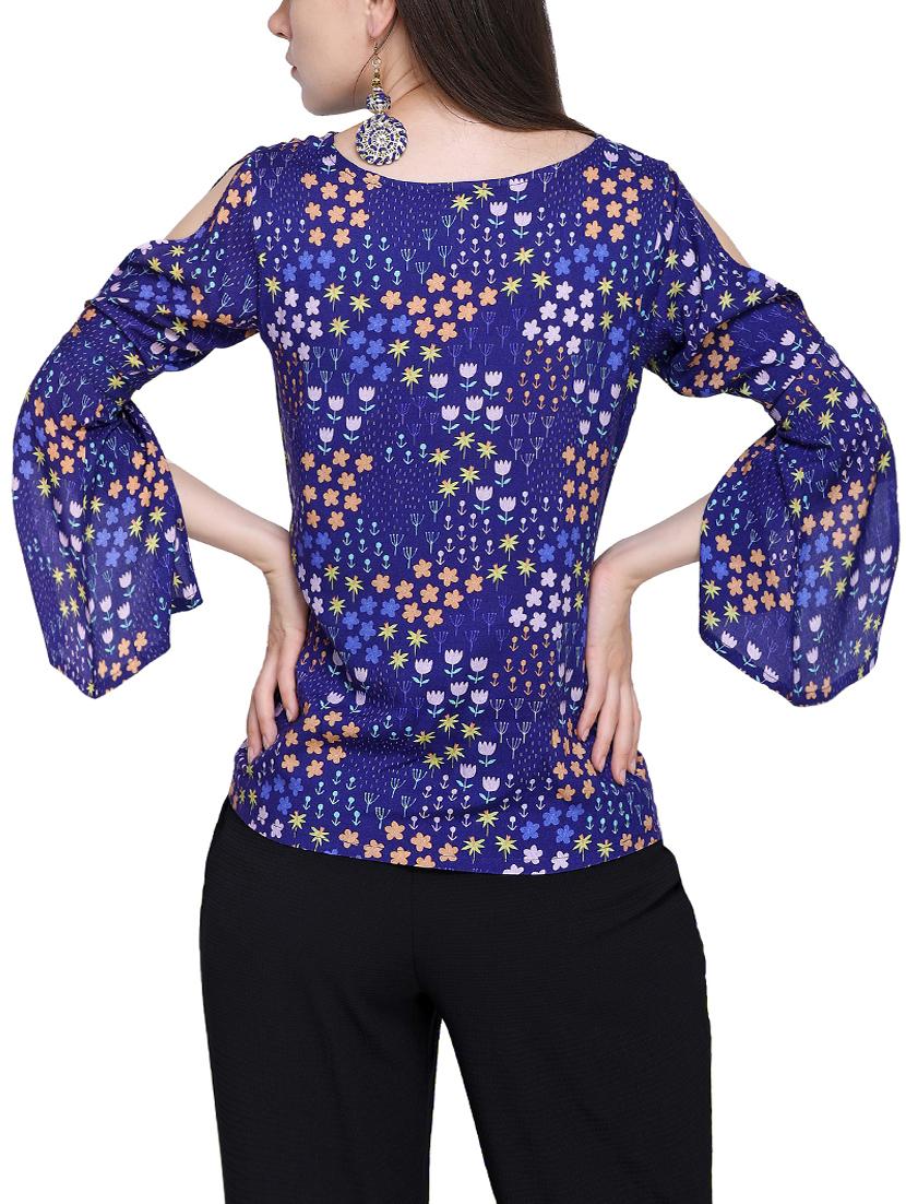 slit sleeved printed top - 15391801 - Zoom Image - 3