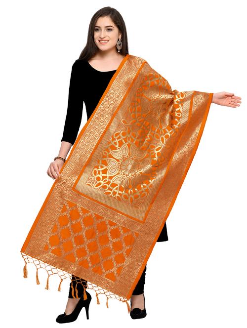 orange silk banarasi dupatta - 15394304 - Standard Image - 1