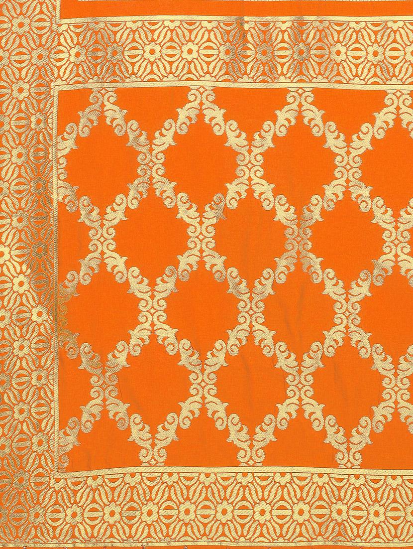 orange silk banarasi dupatta - 15394304 - Zoom Image - 3
