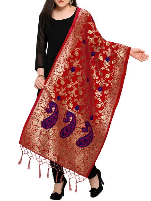 red silk banarasi dupatta - 15394309 - Standard Image - 1