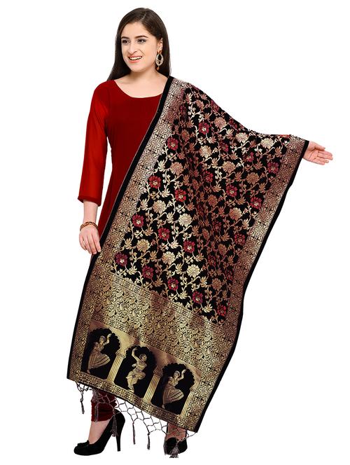 black silk banarasi dupatta - 15394310 - Standard Image - 1