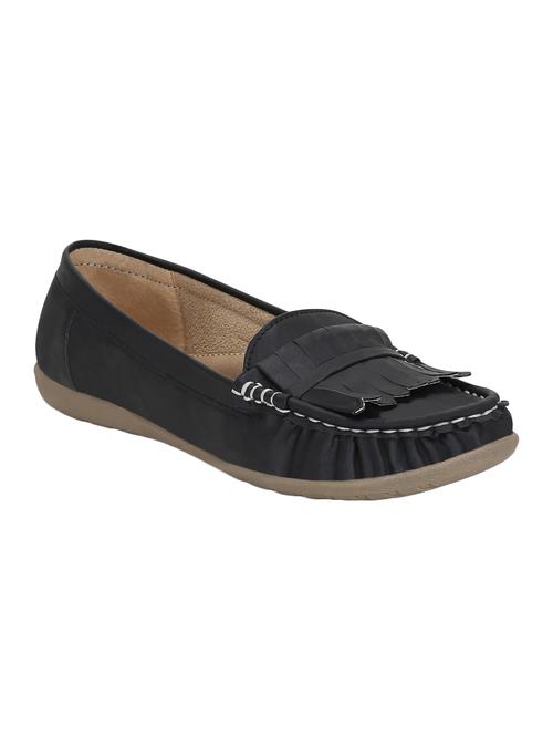black leatherette slip on loafers - 15394797 - Standard Image - 1