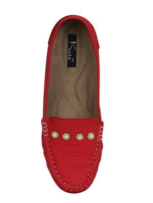 red leatherette slip on loafers - 15394801 - Standard Image - 4