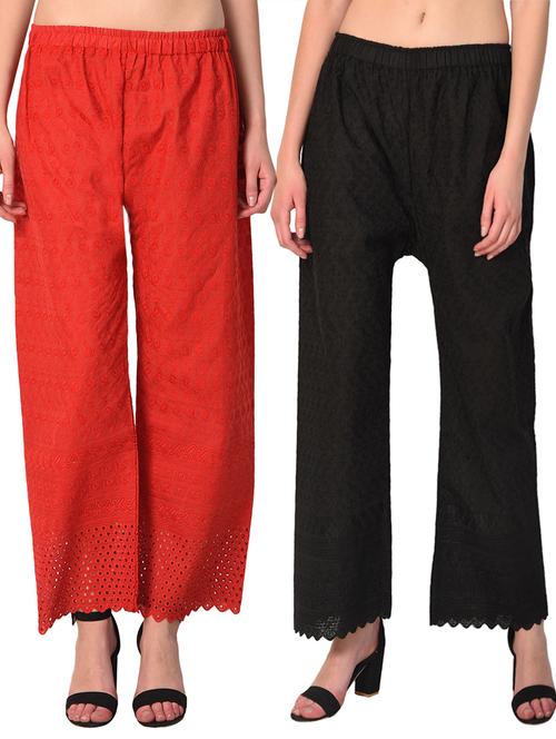 set of 2 chikankari straight palazzo - 15395527 - Standard Image - 1