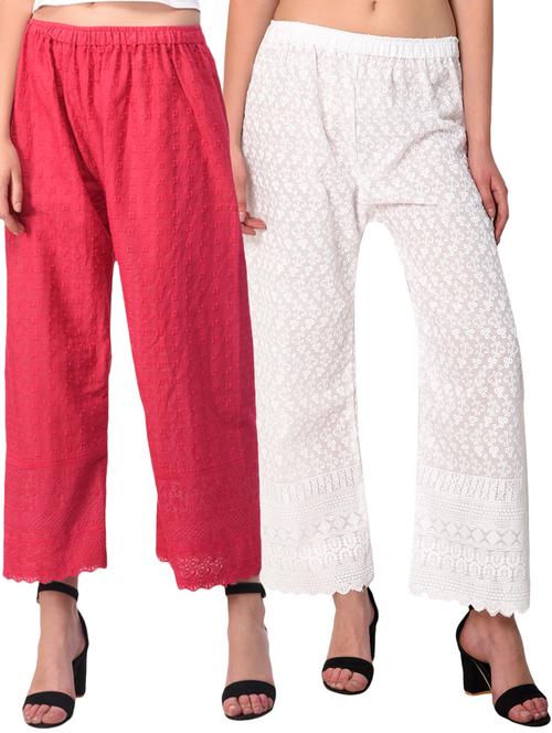 set of 2 chikankari straight palazzo - 15395531 - Standard Image - 1