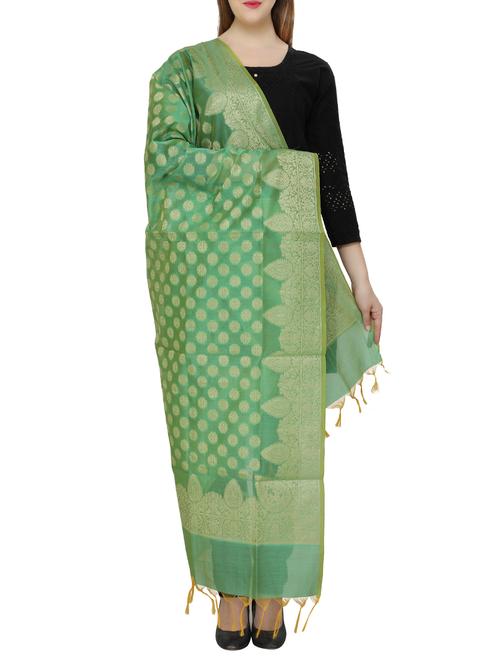 green cotton blend woven dupatta - 15397468 - Standard Image - 1