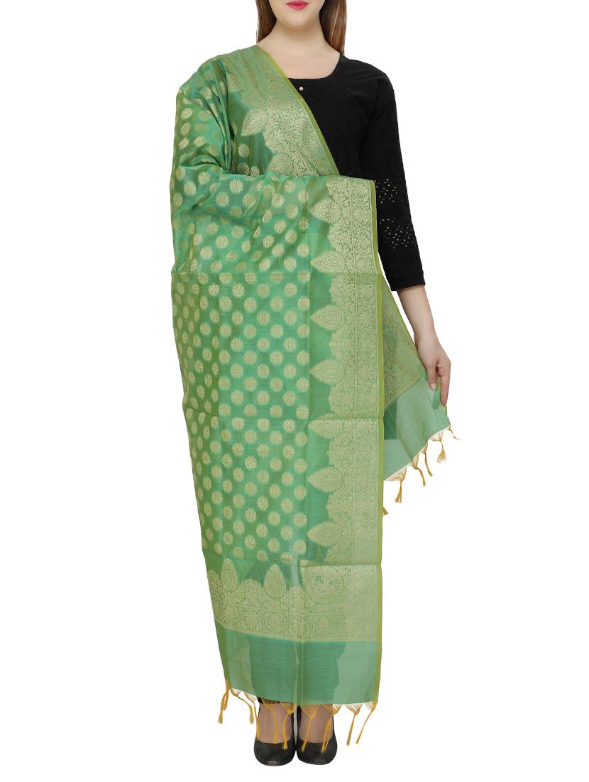 green cotton blend woven dupatta - 15397468 - Zoom Image - 1
