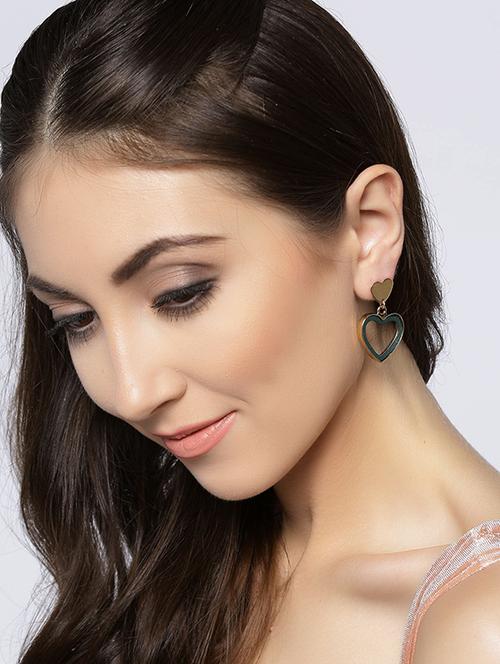 Green Gold Tone Enamel Earrings - 15397495 - Standard Image - 1