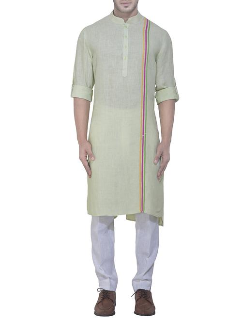 green linen kurta pyjama set - 15398332 - Standard Image - 1
