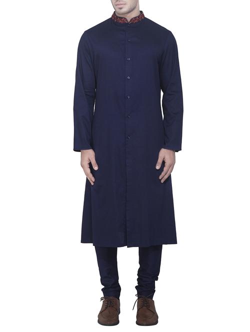 blue linen kurta pyjama set - 15398342 - Standard Image - 1