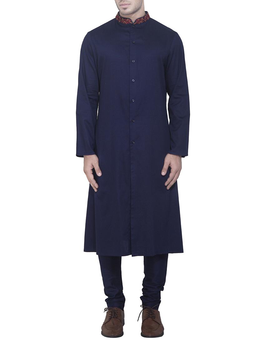 blue linen kurta pyjama set - 15398342 - Zoom Image - 1