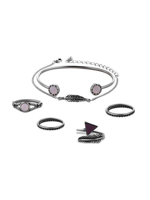 Silver Tone Bracelet & Rings Set - 15398761 - Standard Image - 1