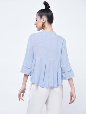 layered sleeve pleated striped top - 15399062 - Standard Image - 2