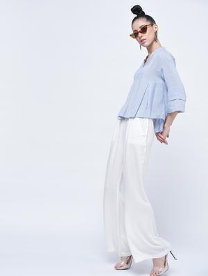 layered sleeve pleated striped top - 15399062 - Standard Image - 3