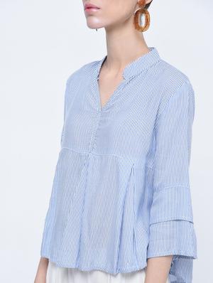 layered sleeve pleated striped top - 15399062 - Standard Image - 4