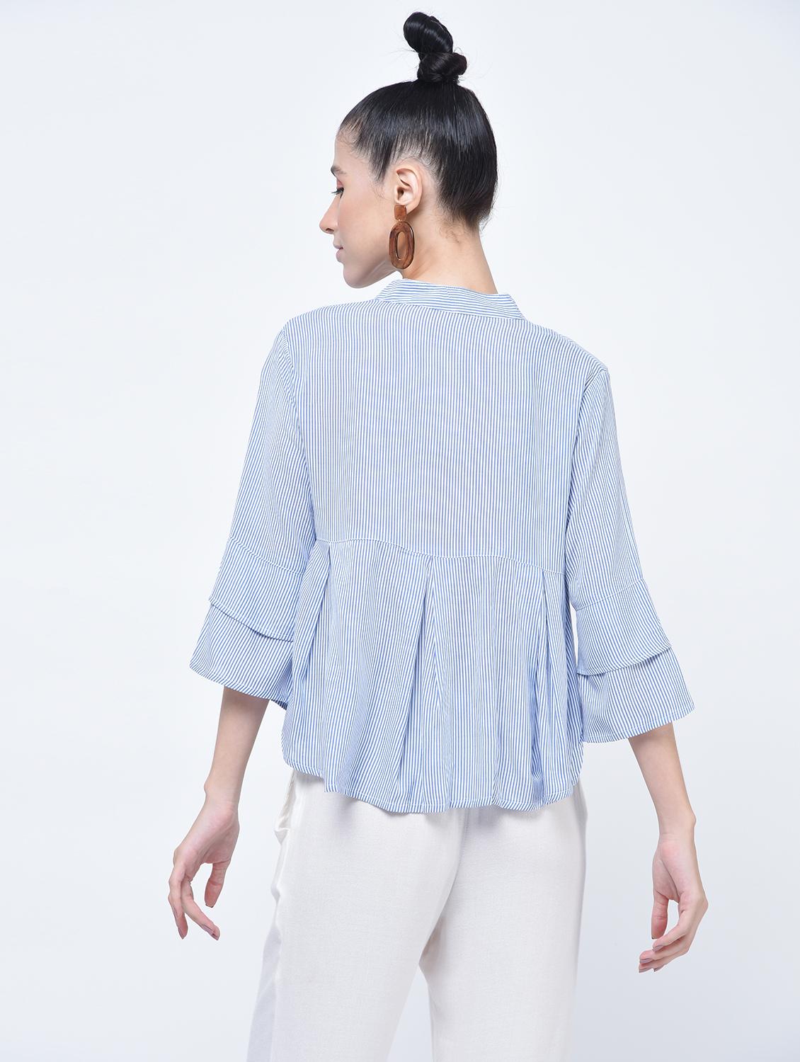 layered sleeve pleated striped top - 15399062 - Zoom Image - 2