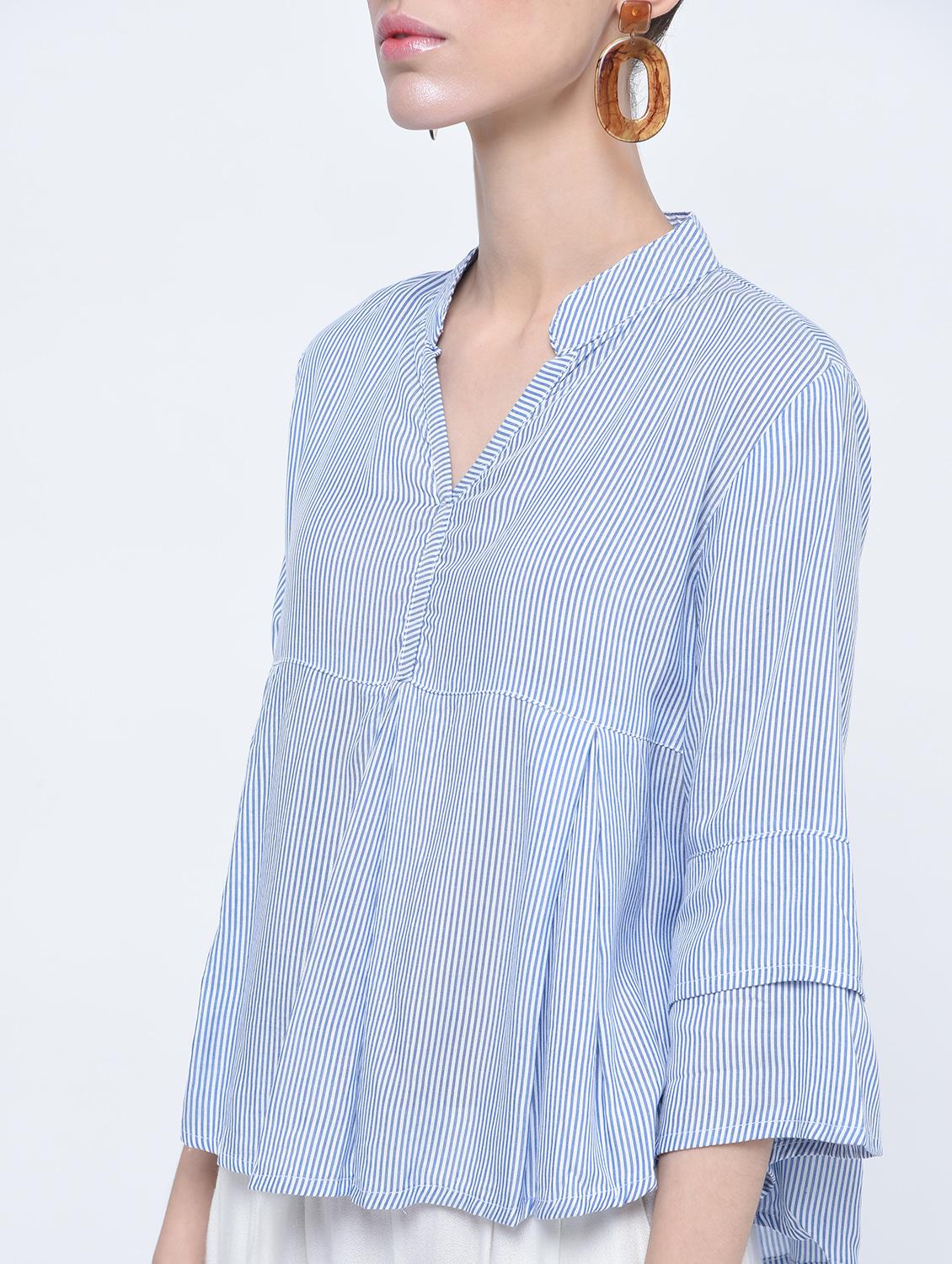 layered sleeve pleated striped top - 15399062 - Zoom Image - 4