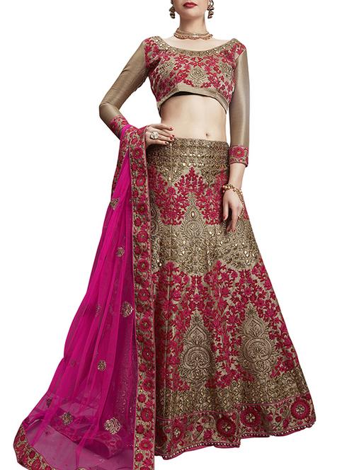 beige brocade aline lehenga - 15400197 - Standard Image - 1
