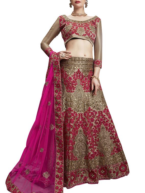 beige brocade aline lehenga - 15400197 - Zoom Image - 1