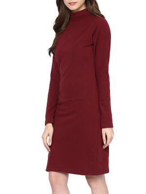 back slit turtle neck dress - 15400241 - Standard Image - 2