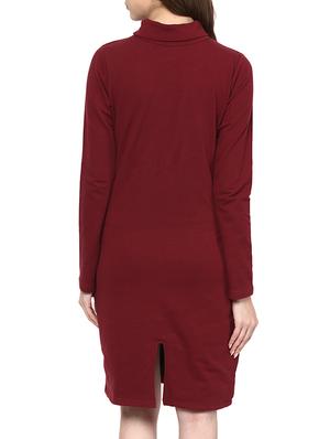 back slit turtle neck dress - 15400241 - Standard Image - 3