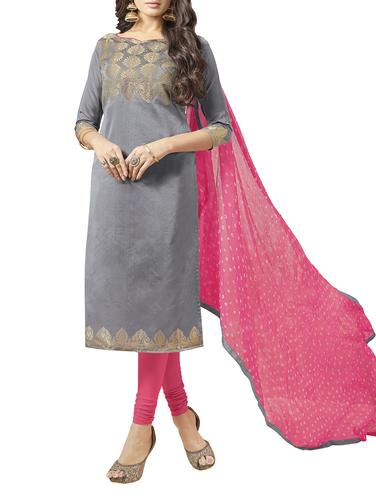 grey art silk aline suits unstitched suit - 15400573 - Very Small Image - 1