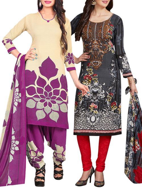Printed unstitched combo suit - 15400902 - Standard Image - 1