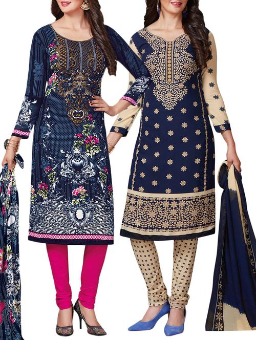 Printed unstitched combo suit - 15400905 - Standard Image - 1