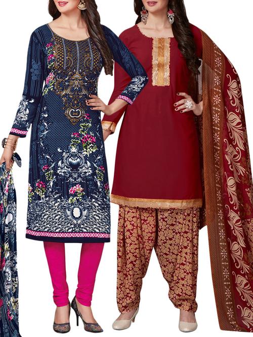 Printed unstitched combo suit - 15400906 - Standard Image - 1