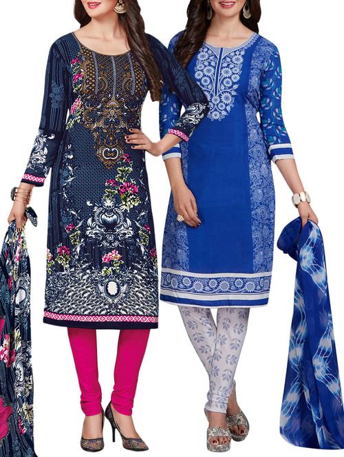 Printed unstitched combo suit - 15400907 - Standard Image - 1