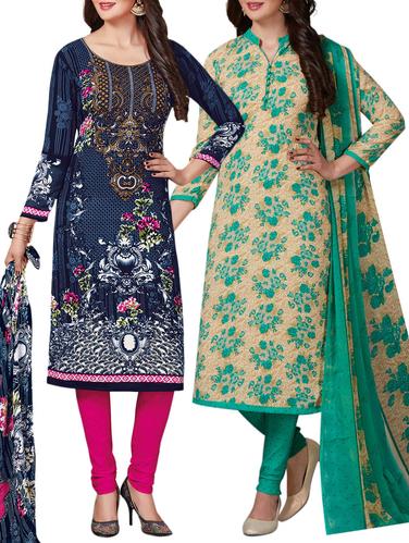 Printed unstitched combo suit - 15400908 - Very Small Image - 1