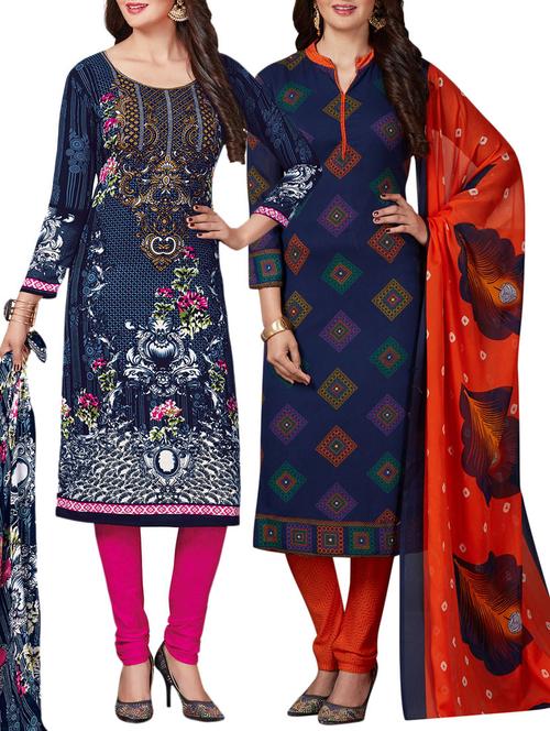 Printed unstitched combo suit - 15400910 - Standard Image - 1