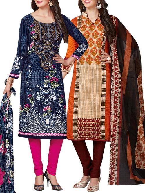 Printed unstitched combo suit - 15400916 - Standard Image - 1