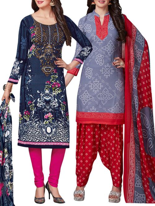 Printed unstitched combo suit - 15400924 - Standard Image - 1
