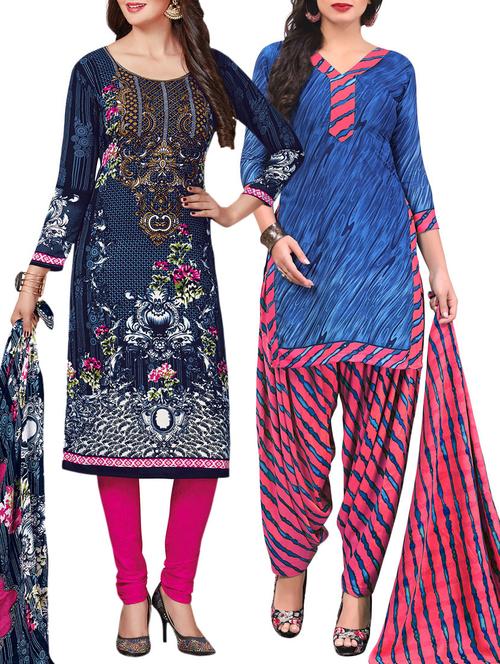 Printed unstitched combo suit - 15400926 - Standard Image - 1