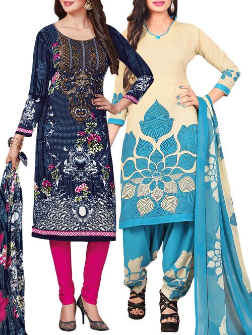 Printed unstitched combo suit - 15400929 - Standard Image - 1