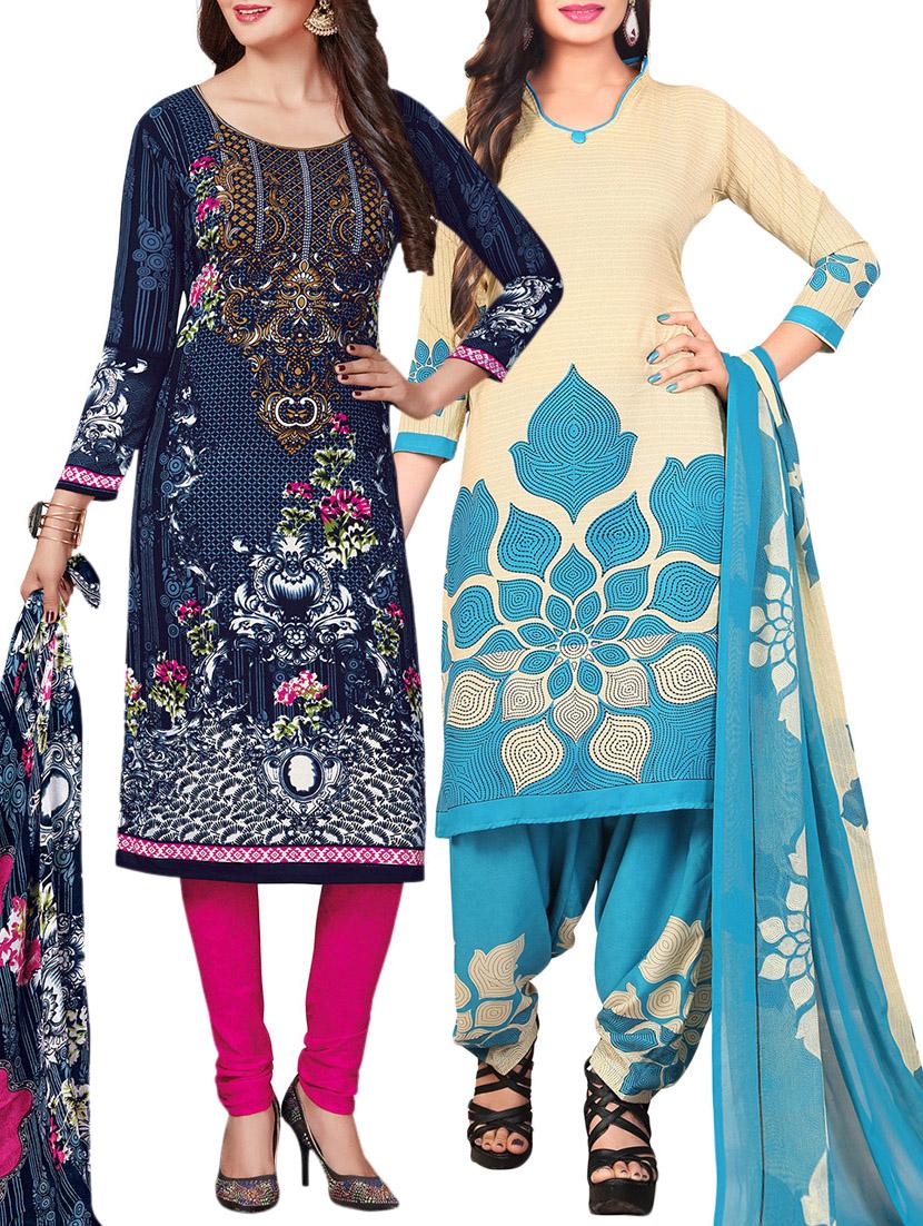 Printed unstitched combo suit - 15400929 - Zoom Image - 1