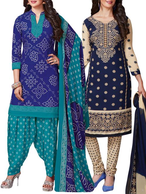 Printed unstitched combo suit - 15400934 - Standard Image - 1