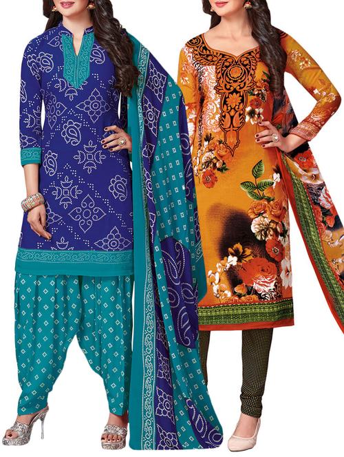 Printed unstitched combo suit - 15400936 - Standard Image - 1