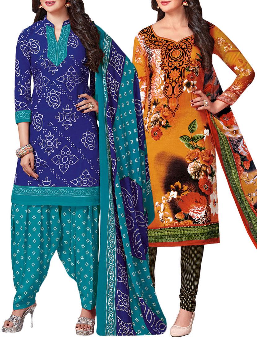 Printed unstitched combo suit - 15400936 - Zoom Image - 1